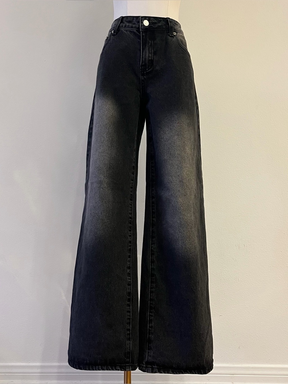Edikted Black Grey Faded Wide Leg Jeans Sz M High Rise 100% Cotton Denim
